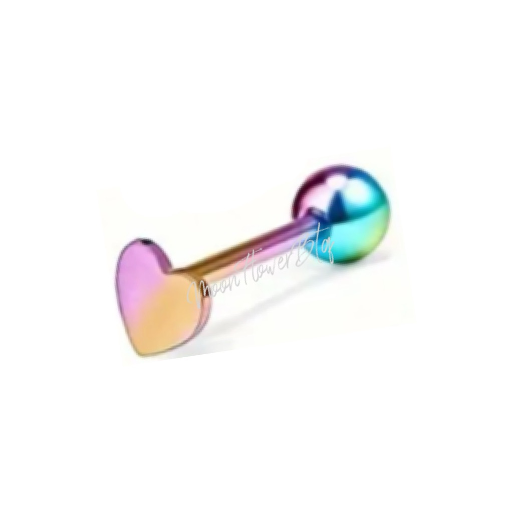 Rainbow Heart Barbell Tongue Ring 18$